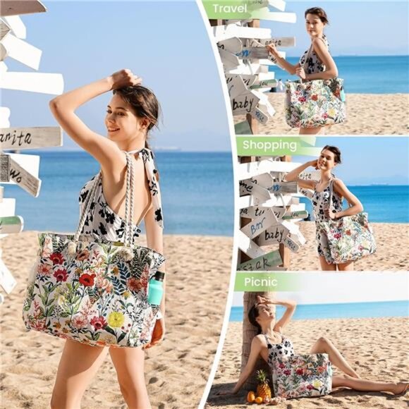Beach Bag for Women - Large Beach Tote Bag, Waterproof Sandproof - Picture 7 of 7